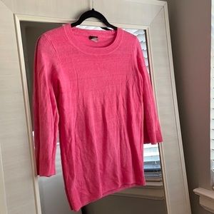 HOT PINK J.CREW LINEN CREWNECK SWEATER 3/4 SLEEVE